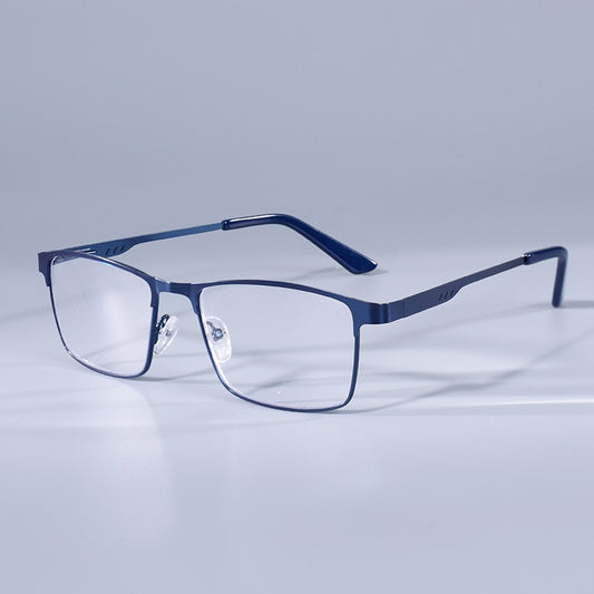 Men Square Metal Large Frame Reading Spring Hinge Presbyopia Glasses Blue Light Blocking Eye Protection Eyeglasses +75+125+175+4