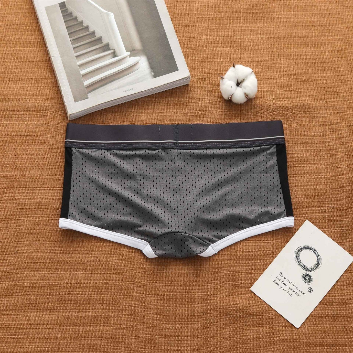 Men's panties, low rise breathable ice silk mesh comfortable tide boxers