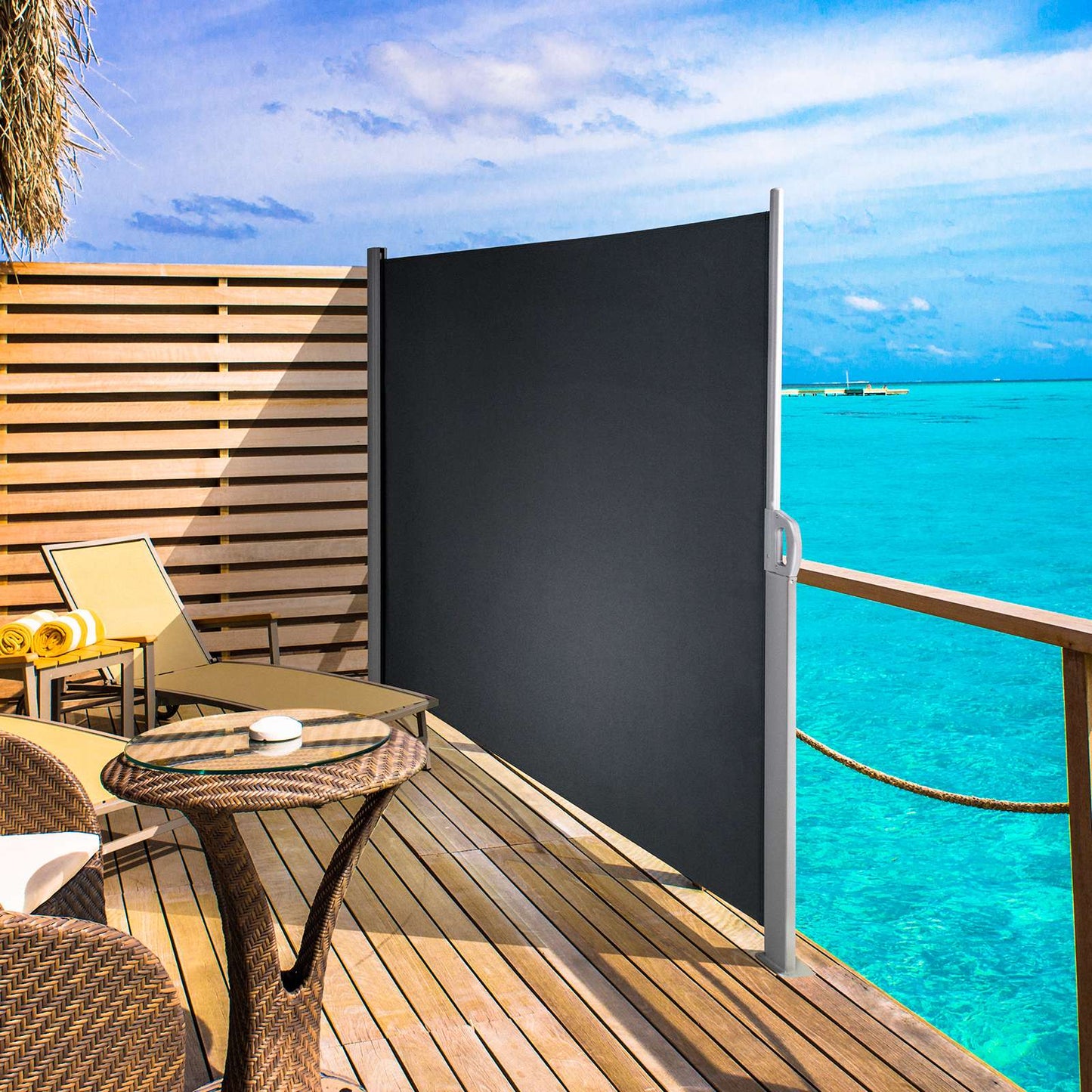 SucceBuy Retractable Side Awning Outdoor Patio Screen Fence Privacy Divider Garden Pool Patio Terrace Sun Shade Wind Screen