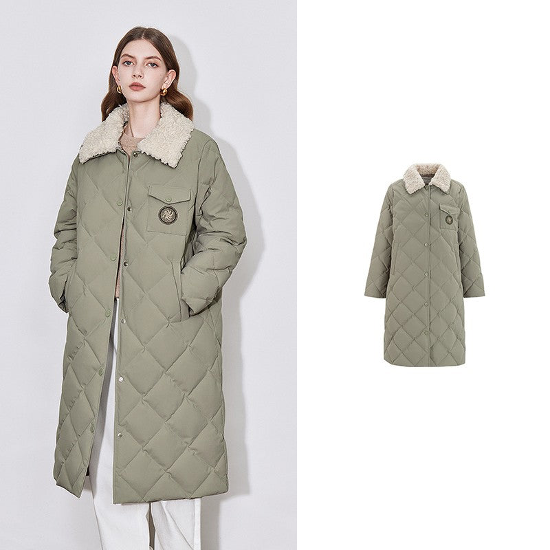 TOYOUTH Womens Down Coat 2024 Winter New Fur Collar Single Breasted Button Medium Thick Long Coat