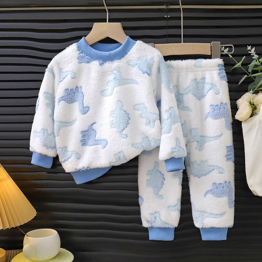 Winter Kids Pajama Set Thick Flannel Sleepwear for Boys and Girls, Warm Fleece Lined Homewear for Toddlers and Children