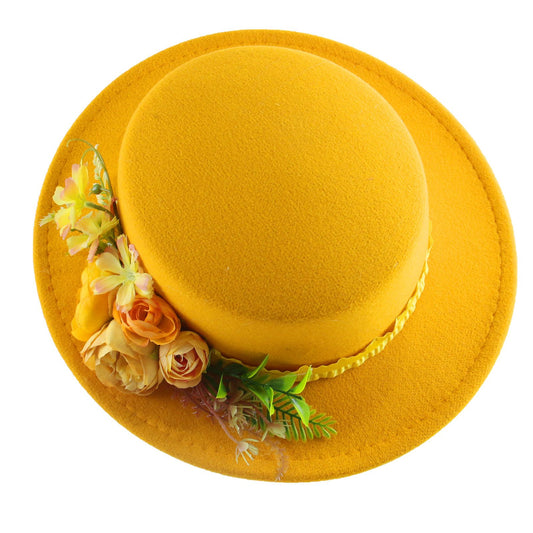 Flower Decor Elegant Fedoras Hat Women's Felt Church Hat Wide Brim Wedding Hat Vintage Classic Jazz Sombrero Hat 2025 New