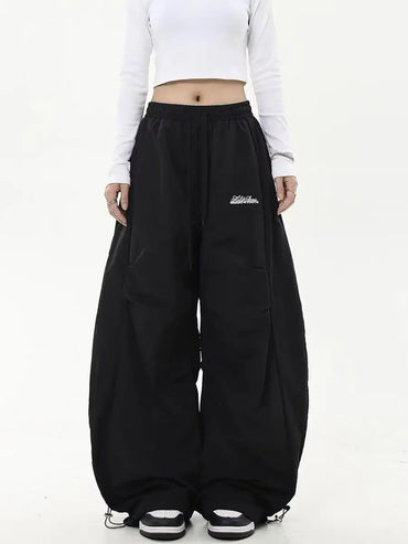Retro Y2K Hip Hop Streetwear Casual Chic Matching Sweatpant Oversize Women's Wide Leg Pant Low Waist Drawstring Lady Cargo Pants