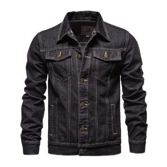Men Denim Coat Casual Coats Turn Down Collar Full Sleeve Jackets Single Breasted Regular Pocket Button Jacket Splice Autumn