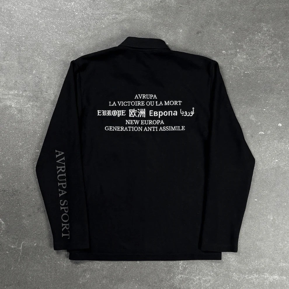Retro Long Sleeve Polo Shirt Y2k Casual Loose Letter Pattern Embroidery T Shirts Street Sweatshirt Men Cotton Jersey Lapel Golf