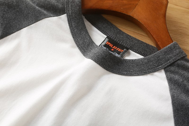 Summer New American Retro Raglan Long-sleeved O-neck Montage T-shirt Men's Fashion Simple 100%Cotton Washed Casual Sport Tops