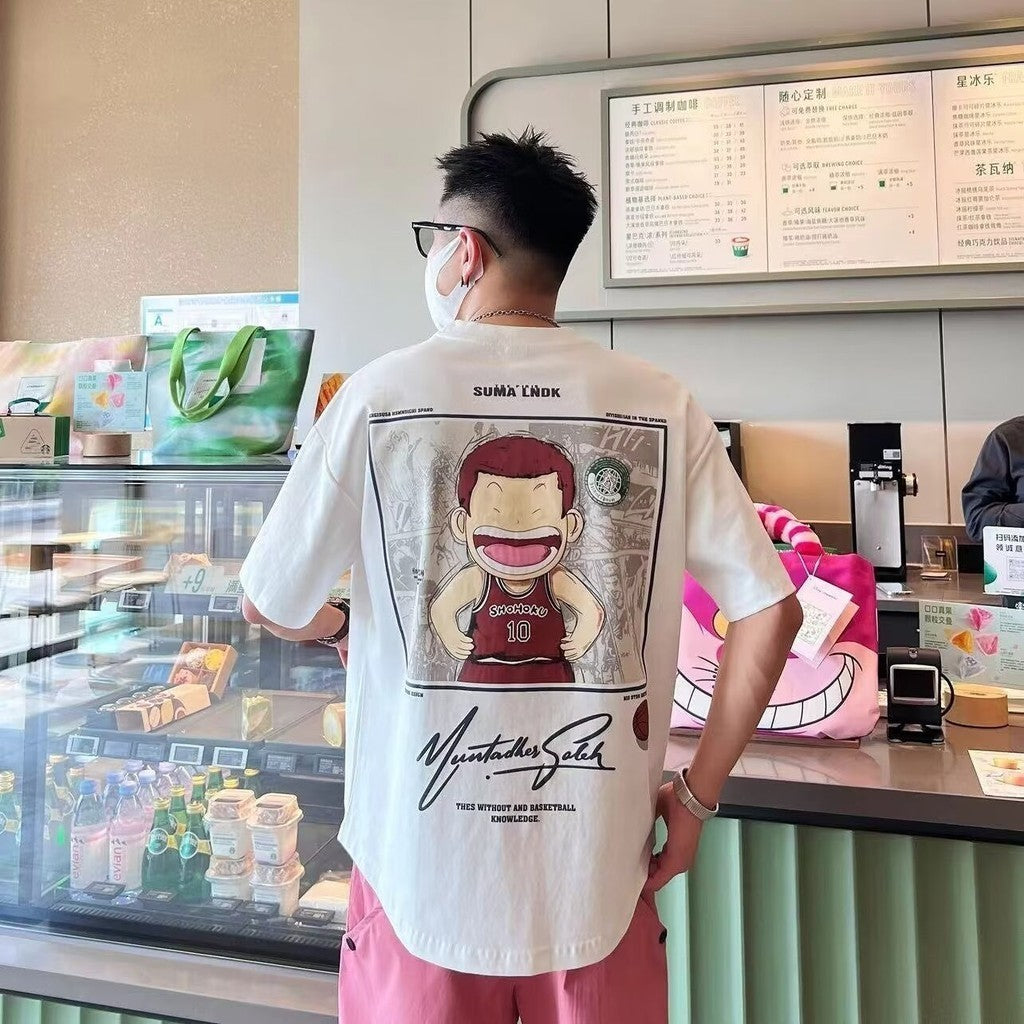 ?M-8XL?Men's Oversized Tee Casual Loose Japanese anime slam dunk Printed T-shirt Suitable Men Women