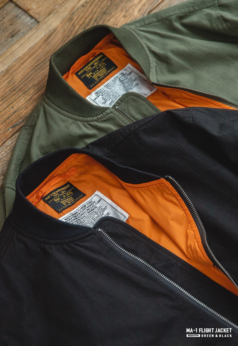 Maden Men's MA-1 Flight Bomber Jackets and T-shirts Vintage Air Pilot Jacket Green Baseball Suit Coat 2 Piece Tops
