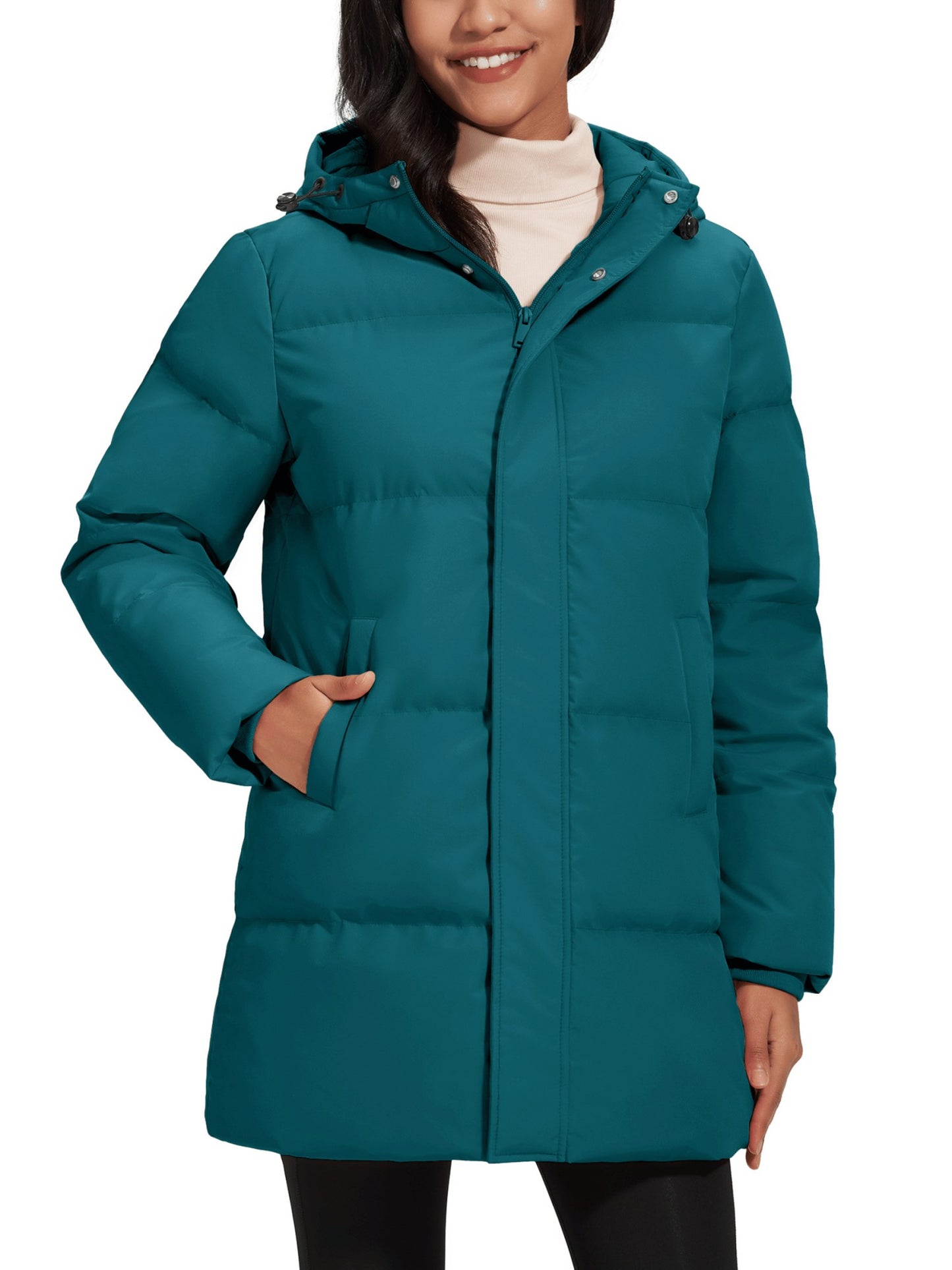TACVASEN Winter Quilted Duck Feather Down Jackets Womens Padded Puffer Warm Hooded Long Coats Thermal Waterproof Thick Outerwear