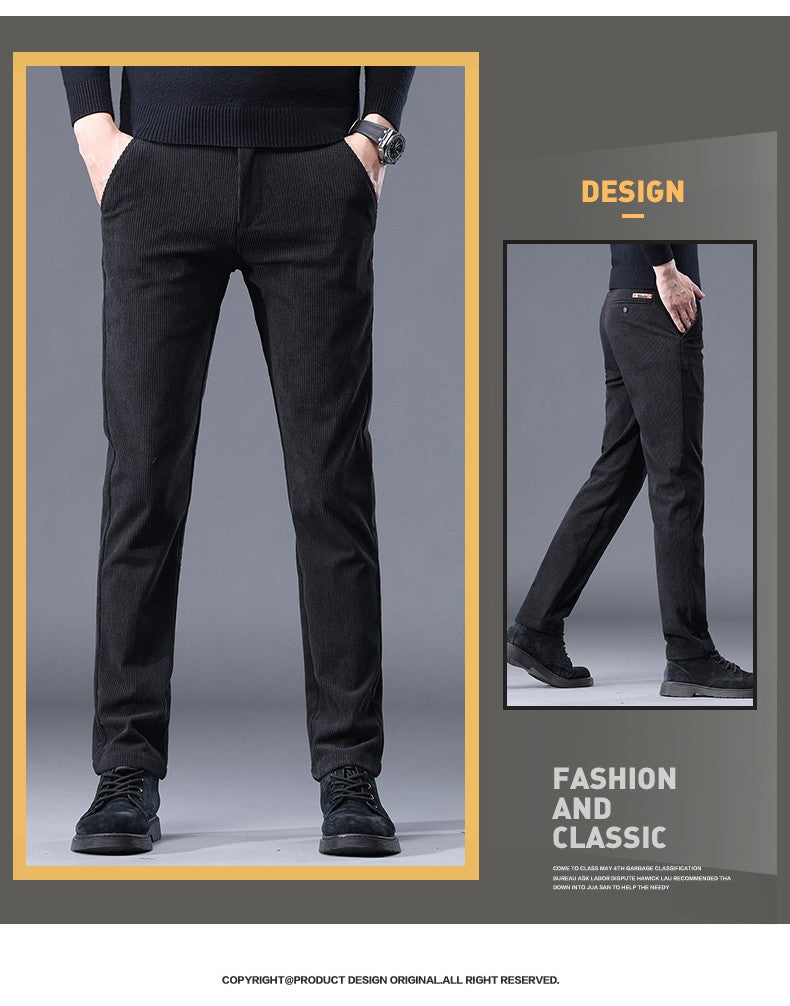 Khaki Black Gray Fleece Men's Corduroy Casual Pants Chenille Thick Stretch Business Trousers Mid-rise Brand Winter Thermal Pants