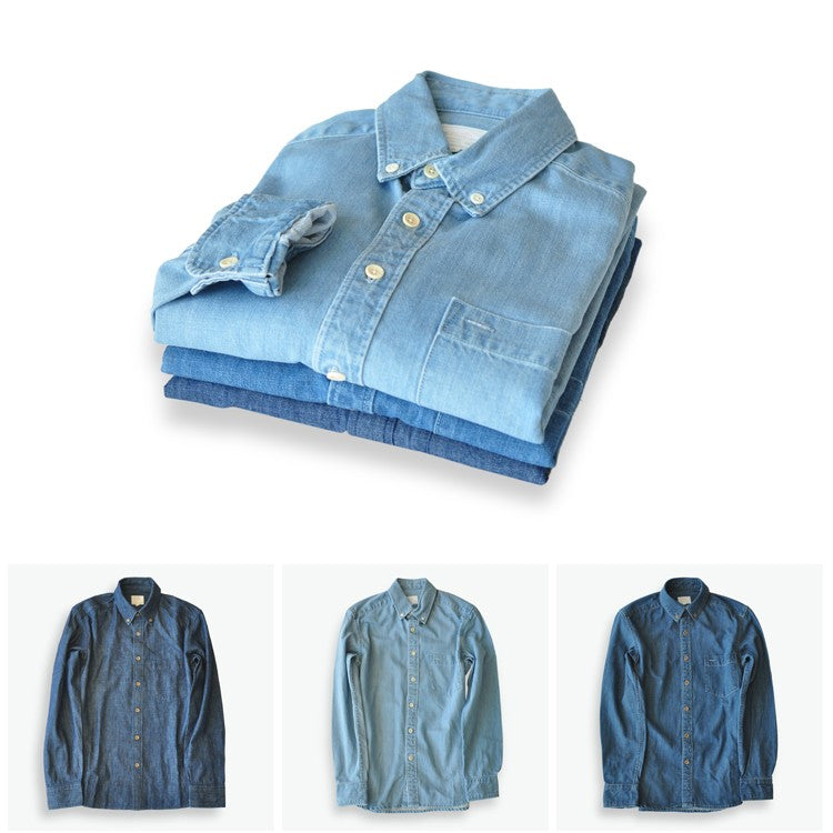 SauceZhan Chambray shirt men shirt long sleeve Denim Shirt Cotton Casual Wash Shirt Mens Dress Shirts Jeans Shirts Slim