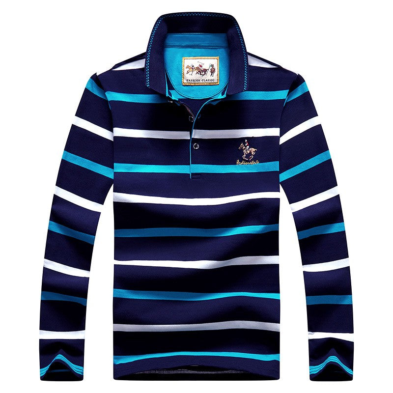 Men Polo Shirt Cotton Embroidery Long Sleeve Spring Stripe Polo Shirt Men Autumn Casual Fashion Polo Shirt Business T-shirts Men