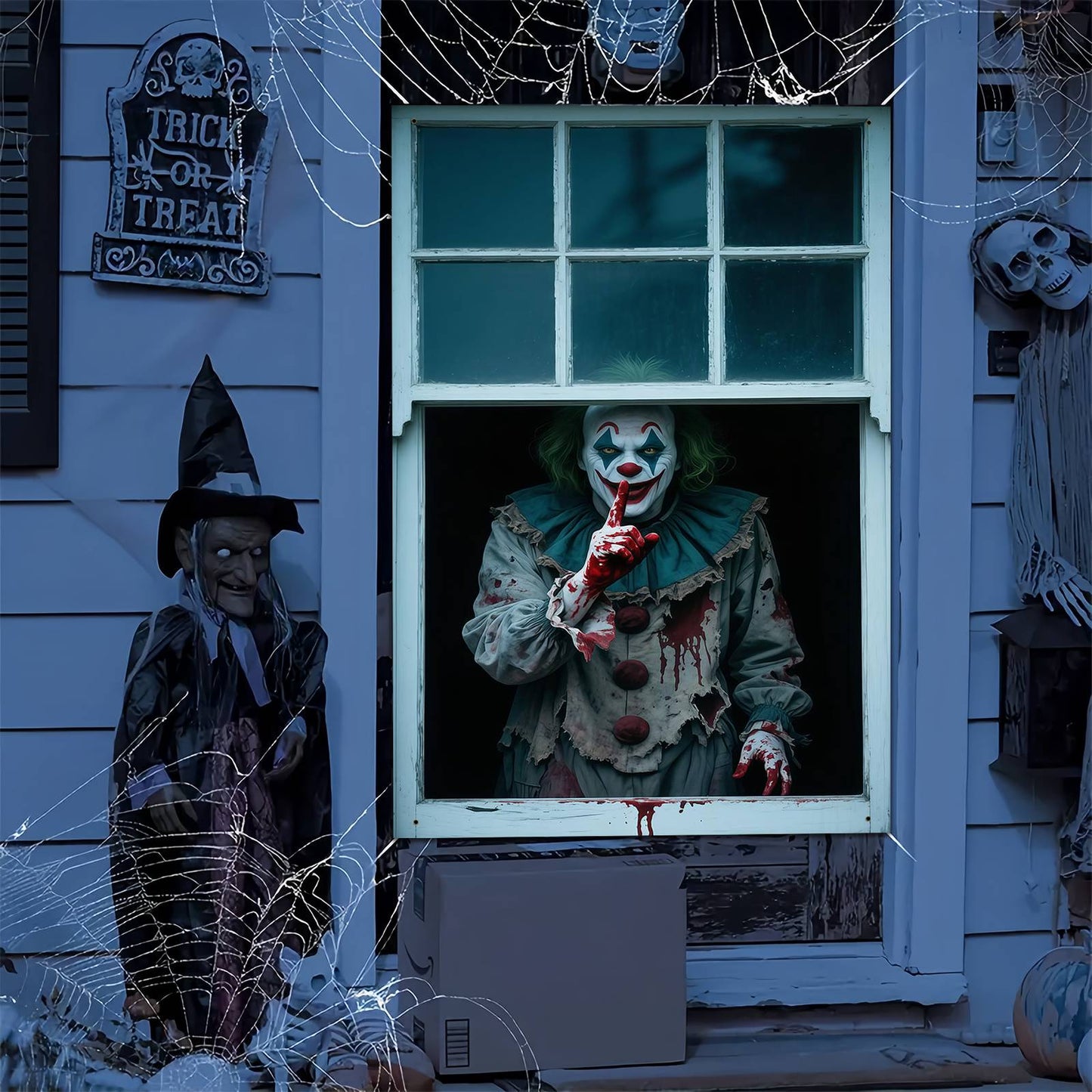 2D flat banner 1pc Halloween party banner - Horror Carnival Clown and Blood Design, Polyester Hanging Decoration