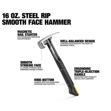 TOUGHBUILT TB-H1-1R-S16 TB-H1-1R-S18 16 OZ/18 OZ Smooth Polished Face Magnetic Steel Rip Hammer Sell Separately Hand Tool