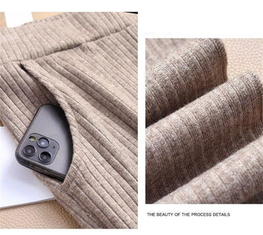 Women's Wool Blend Flare Pants Autumn Bootcut Pants Elastic Waist Petite Regular Long Tall Girl Dress Pants Thick Offical Casual