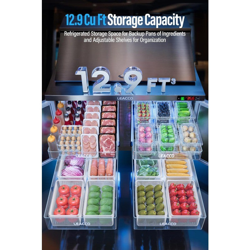 48" Refrigerated Prep Table, 18 Pan Commercial Salad & Sandwich Workstation with Storage