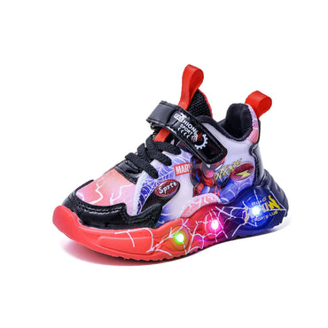 Boys Spiderman Sneakers Disney LED Children's Sport Shoes Fashion Anti-slip Kids Outdoor Shoes Student Design Pu Leather Shoes