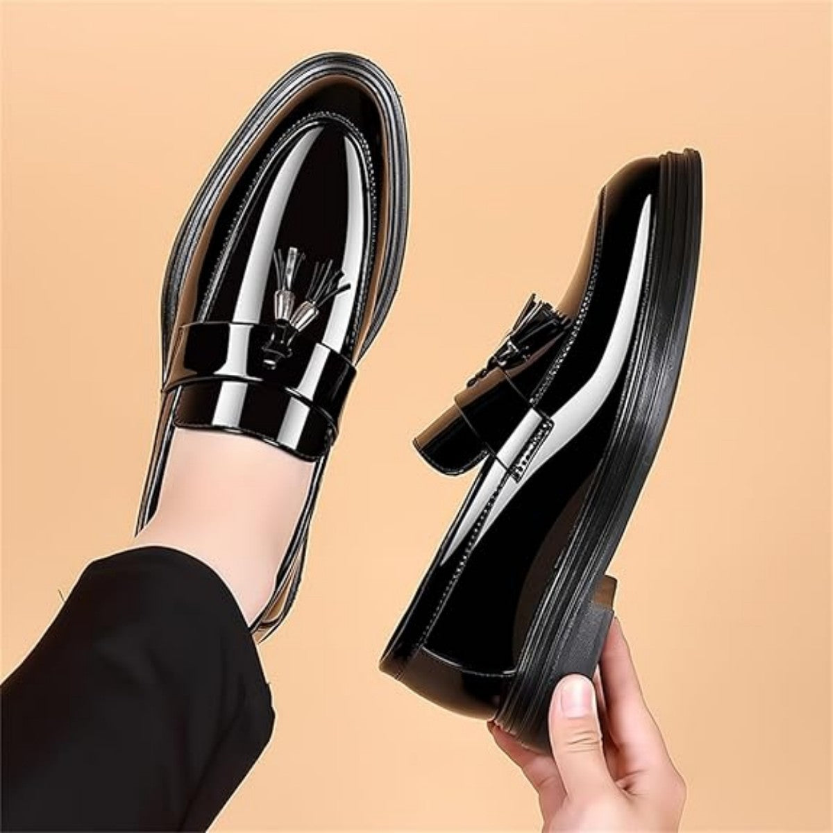 Men's Tassels High Gloss Patent Penny Loafers Fashion Formal Business Casual Oxford Slip On Dress Shoes Shoe for Men