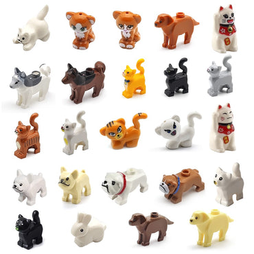 MOC Blocos de Montar Animais de Estimação Husky Gatinho Branco Filhote de Cachorro Buldogue Zoológico Cenário de Animais de Estimação Decoração Adereços Brinquedo DIY Infantil Presente