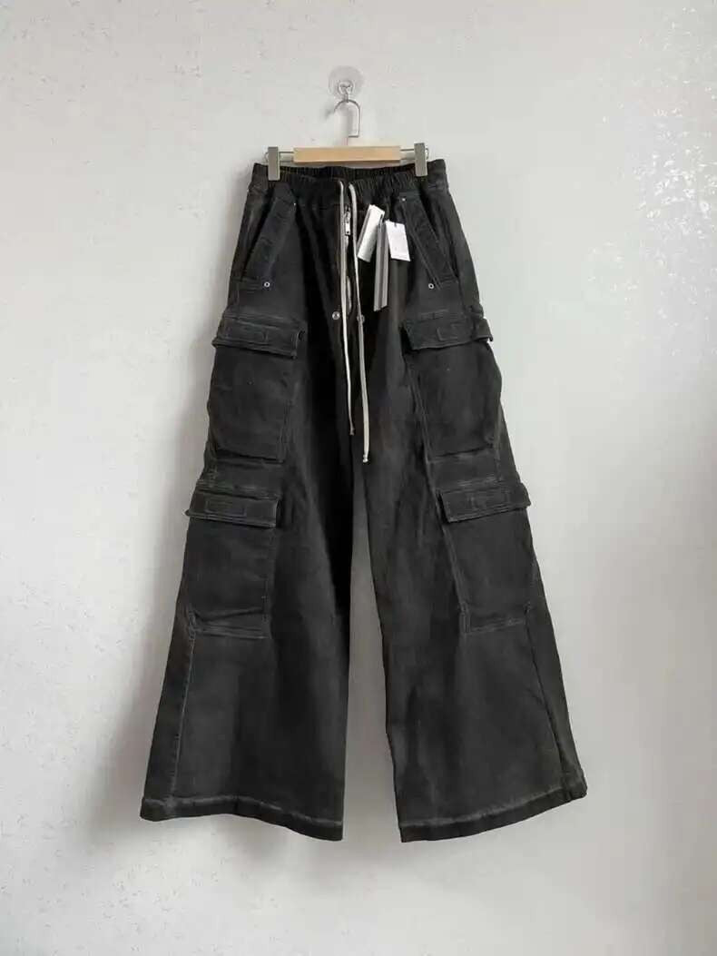 PFNW High Street Drawstring Zipper Sliced Wide Leg Cargo Pants Msn's Casual Loose Straight Trousers Loose Denim Pants 28W5963