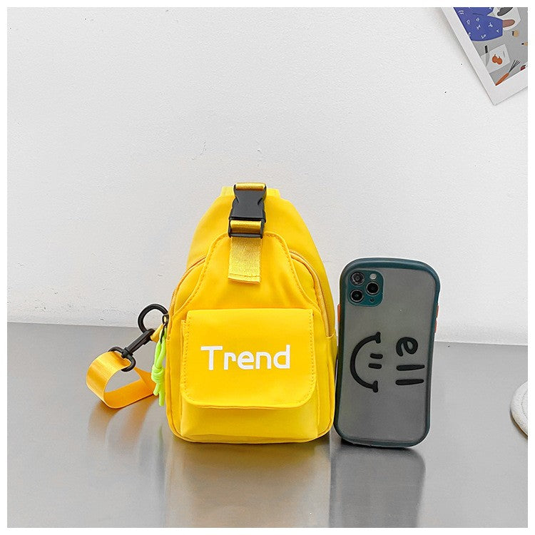 Bolsa de ombro infantil de cor lisa com letras simples, moderna, de nylon, para crianças, bolsa transversal, fofa, casual, para meninos, pochete, bolsa de mão