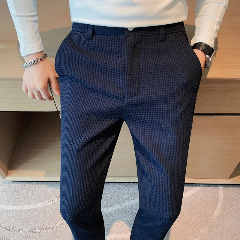Men's Trendy High-end Feelslimming Plaid Suit Pants Casual Business Straight-leg Pants For Summer Lightweight Breathable