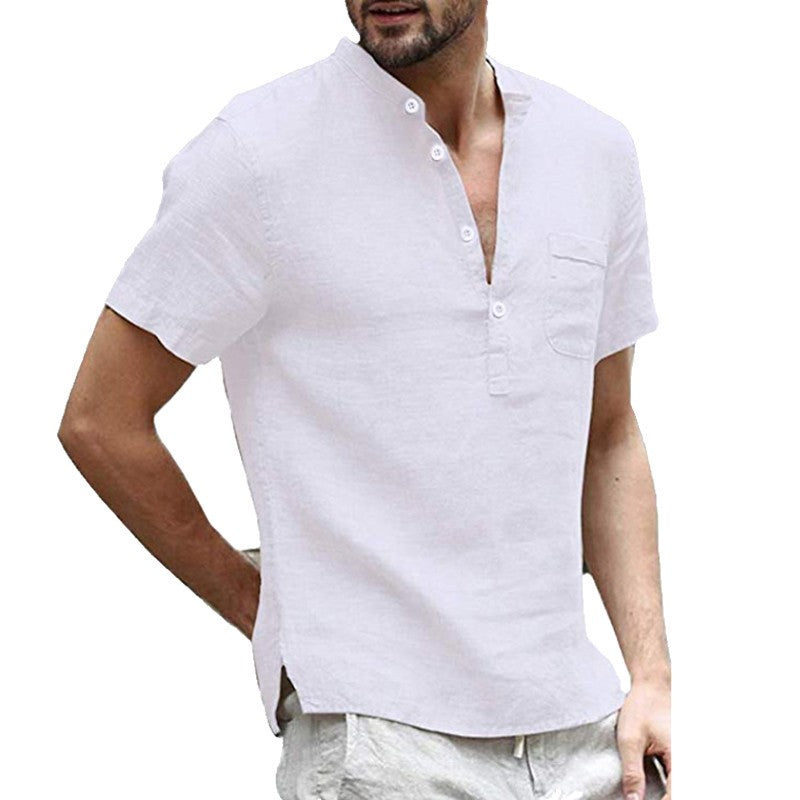 Summer New Fashion Cotton Linen Casual Shirts Male Short Sleeve Breathable Tops