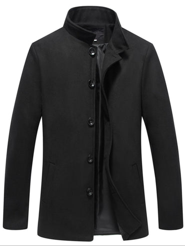 1 PCS Men's Woolen Overcoat, Long Sleeve Lapel Cardigan with Pockets, Casual Business Travel Daily Wear, All Seasons Outerwear