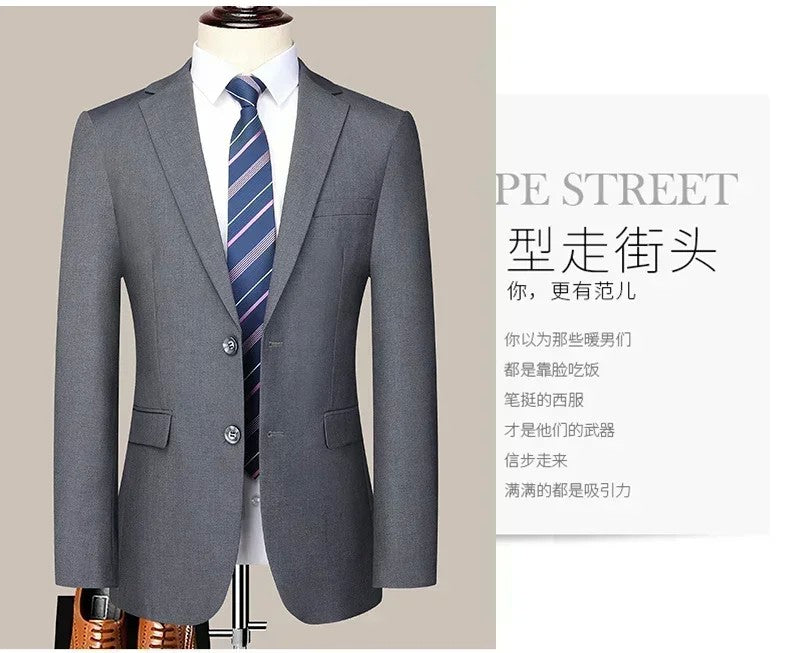 S-8XL New (Blazer+ Pants) Men's Fashion Business Gentleman Trend Slim-fit Casual Wedding Travel Plus-size Solid Color Suit