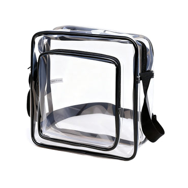 TINYAT Clear Men's Crossbody Bag PVC Double Pocket Travel Bag Adjustable Shoulder Straps Single Shoulder Bag for Daily Commuting