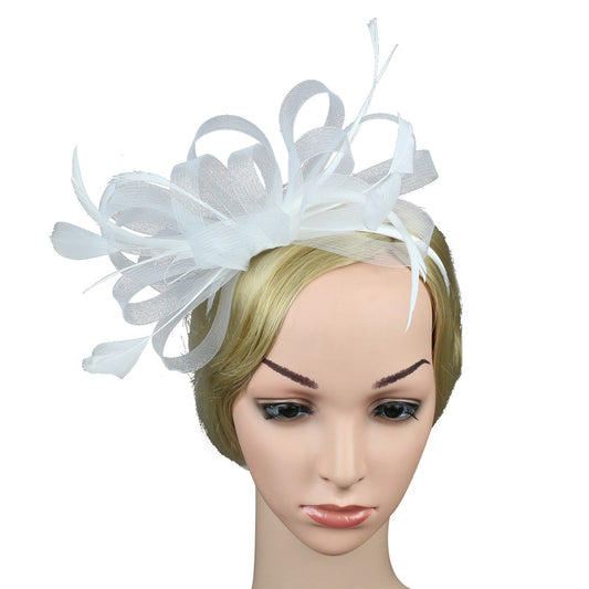 Women Chic Fascinator Hat Cocktail Wedding Party Church Headpiece Elegant Headwear Feather Hair Accessories Bride Hairpin
