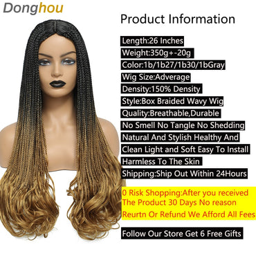 26 Inch Long Box Braided Wigs For Women Synthetic Perruque Tresse Africaine Micro Twist Box Braid Crochet Hair Curly Ends Wig