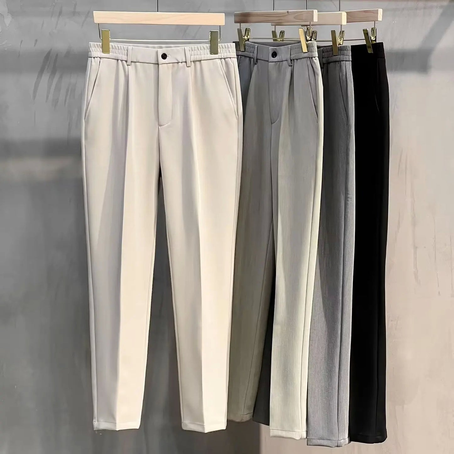 Men's Straight-Leg Casual Pants Plus Size Slim Fit Black Autumn/Winter Suit Pants Simple Style Ninemeter Shorts