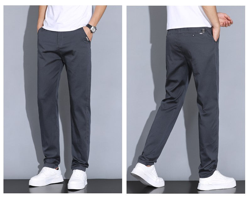 2024 Summer Thin Men Straight Casual Men's Pants Slim Stretch Elastic Waist Male Trousers Solid Color Brand Clothing Coffee