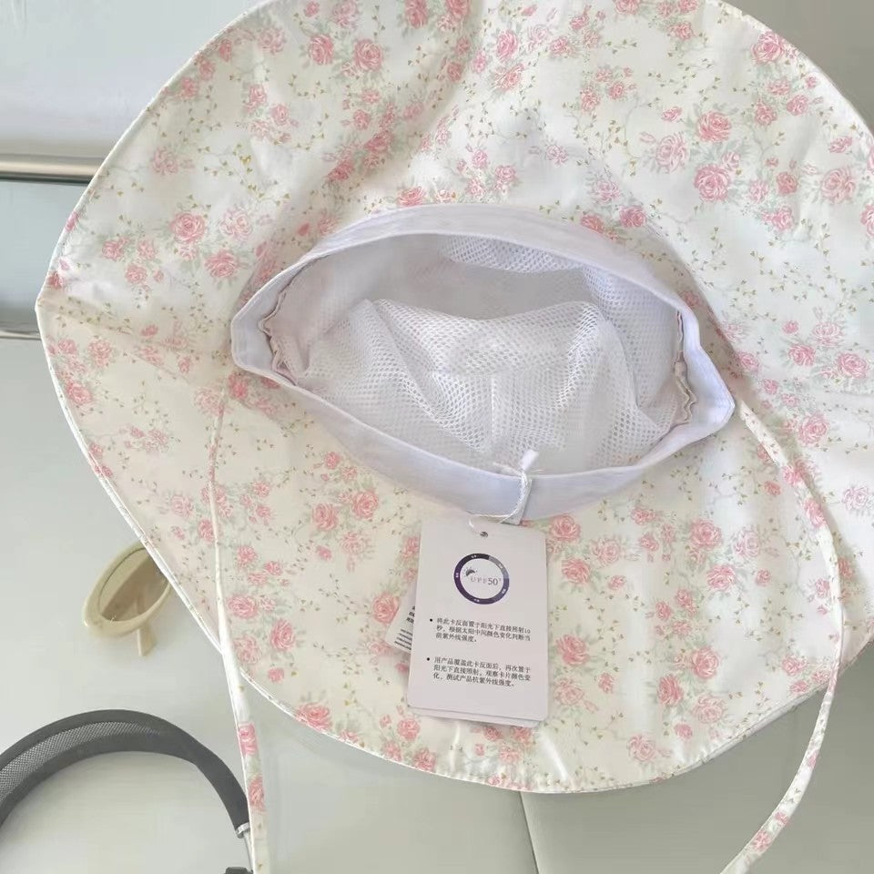 Floral Bucket Hats For Women Drawstring Fishermen Hat Female Foldable Sun Protection Hat Outdoor Beach Mountain Camp Visor Caps