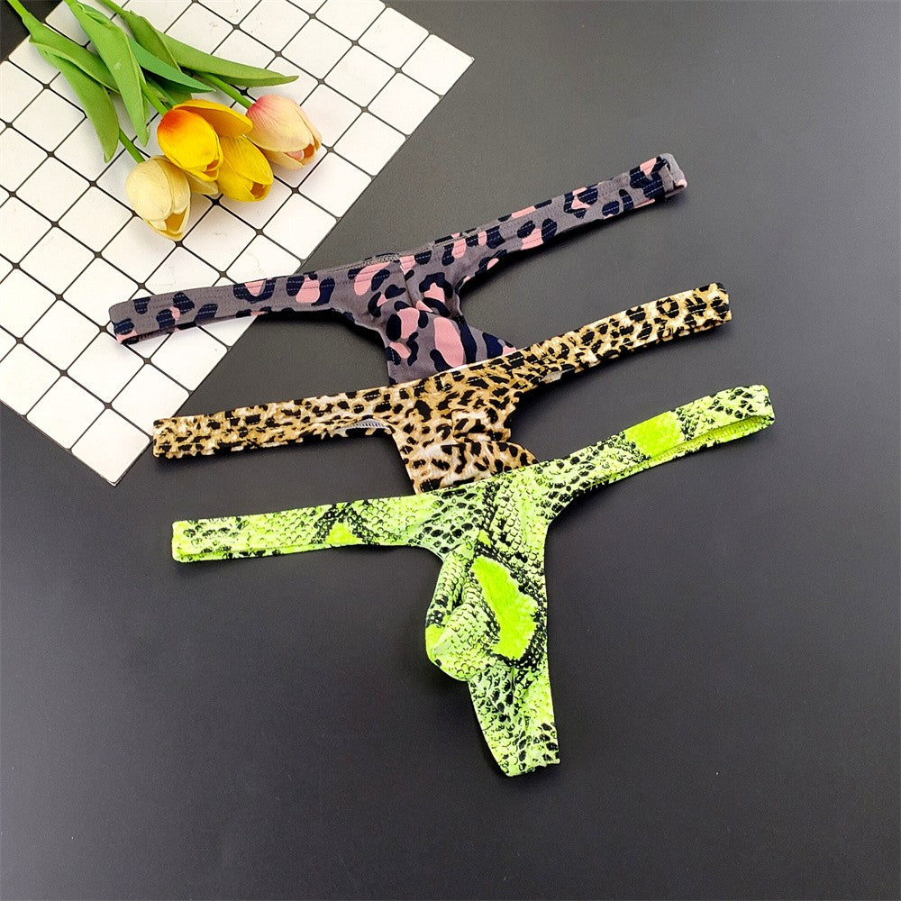 Sexy Leopard/Snake Printed Big U Convex Thong Men's Bugle Pouch Underwear Male Plus Size G Strings Tanga Hombre