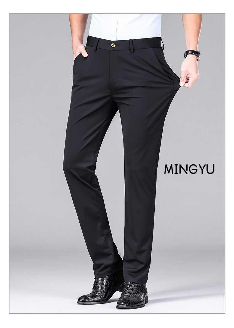 High Stretch Fabric Summer Thin Ice Silk Business Pants Men Elastic Waist Classic Work Office Formal Suit Trousers Plus Size 40