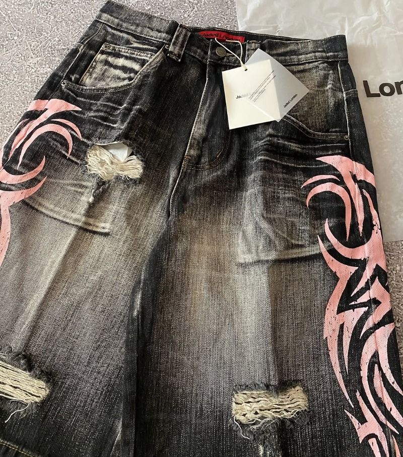 Y2K New Popular Denim Shorts Patch Vintage Shorts Men Women Street Hip Hop Fashion Harajuku Punk Loose High Waist Wide Leg Pants