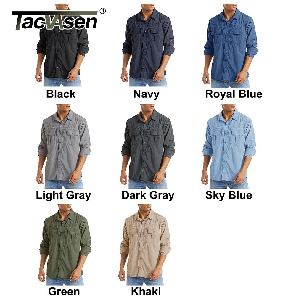 TACVASEN With 2 Chest Zipper Pockets Cargo Shirt Men's Quick Drying Skin Protective Long Sleeve Work Shirt Male Tops Outdoor