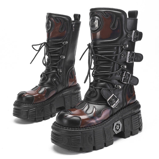 Personalized Short Boots Motorcycle Boots Heavy Metal Versatile Mid-Calf Women's Rock Dark Cyberpunk