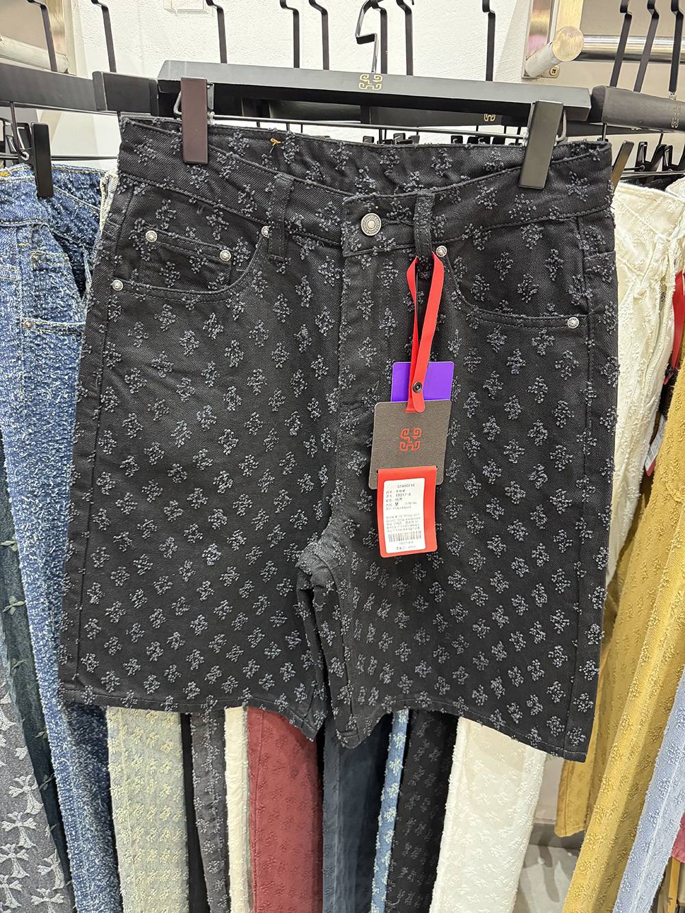 New Summer Men Distressed Short Jeans Vintage Jacquard Straight Leg Men's Denim Shorts Pants