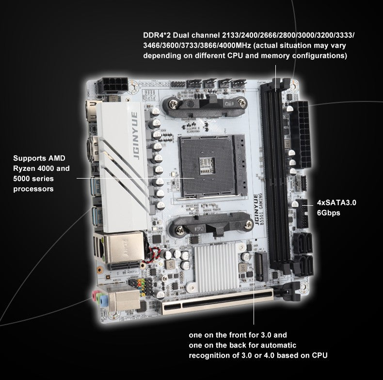 JINGYUE B550I GAMING Motherboard AM4 PCIe 4.0 Dual M.2 DDR4 Mini-ITX for AMD Ryzen 5000 4000 Gaming PC