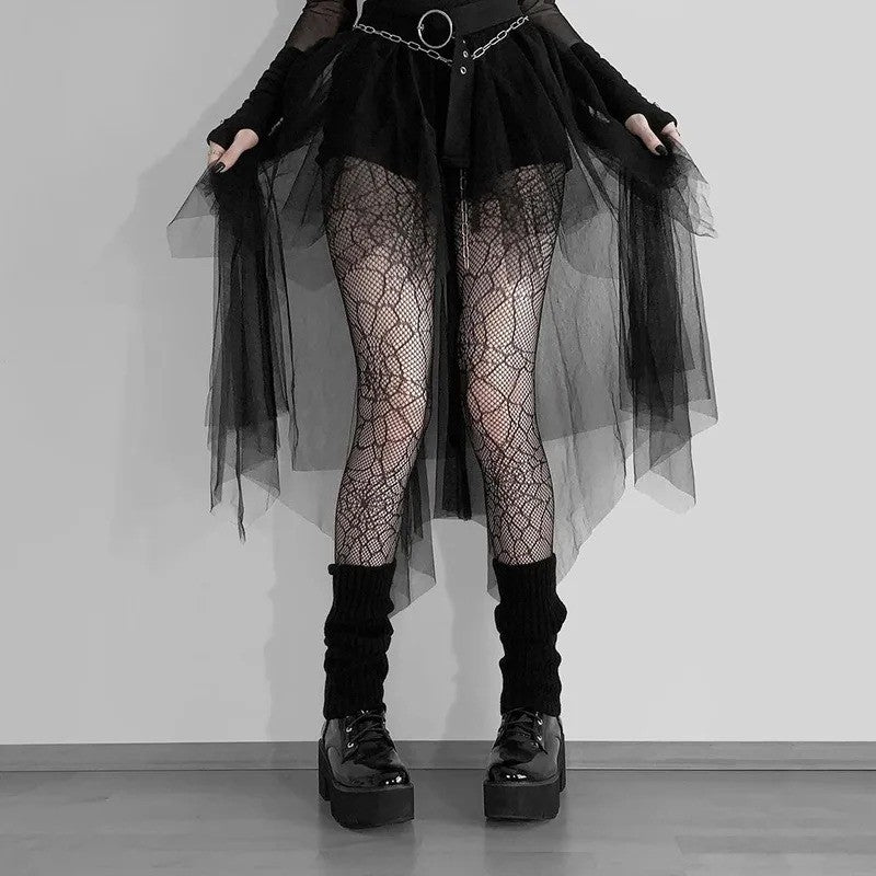 Sexy Net Yarn High-Waisted Irregular Skirt for Women Summer New European and Ame