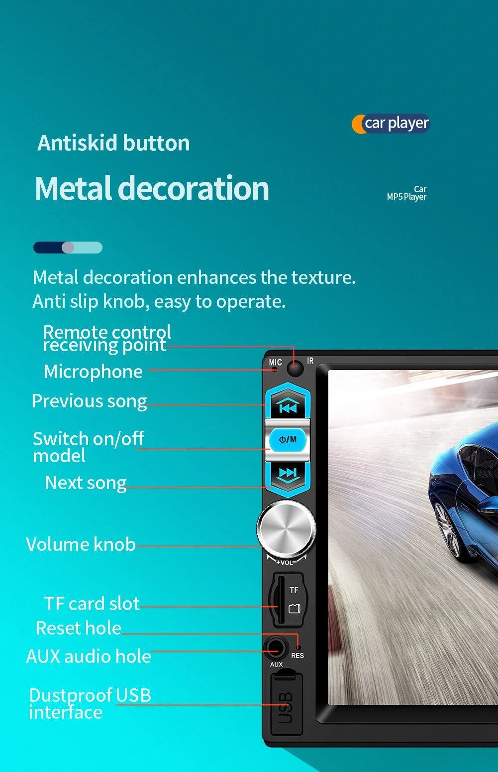 Universal 1 Din Car Radio HD 7" Touch Screen Stereo Bluetooth USB FM ISO Power Aux Input Mirror Link Auto Multimedia Player MP5