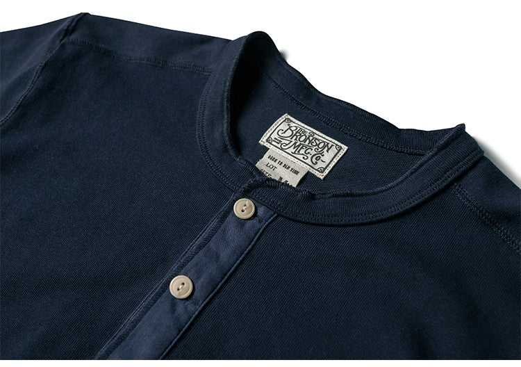 Bronson 350g Heavyweight L/S Henley Shirt Vintage Plain Base T-Shirt For Men