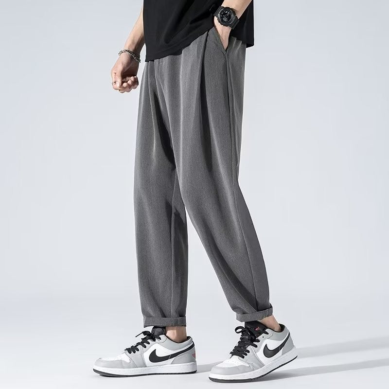 men's drape long pants, Korean version trend slim fit small foot casual pants, men's spring and autumn straight leg suit pants