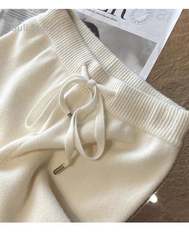 Autumn and Winter Temperament Wool High Waist Loose Wide Leg Pants Women's Cloud Casual Soft Waxy Wool Straight Trousers