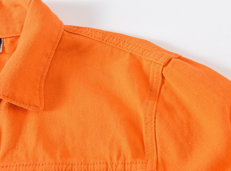 2025 Hot Sale Men's Casual Denim Jacket Korean Style Loose Cotton Handsome Tops Trend Orange Lapel Hip Hop Jean Jacket Plus Size