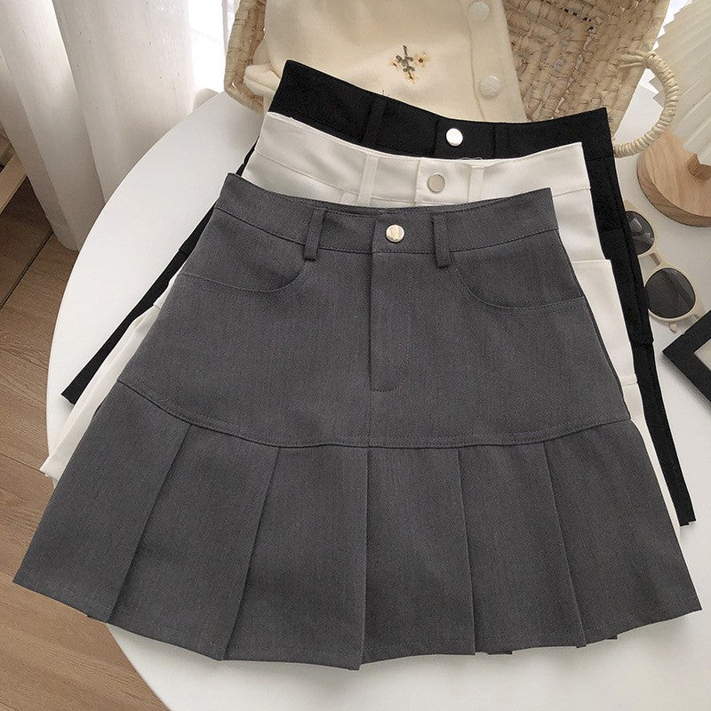 Y2K Vintage High Waist Pleated Skirt Women College Style Uniforms Safety Pants M