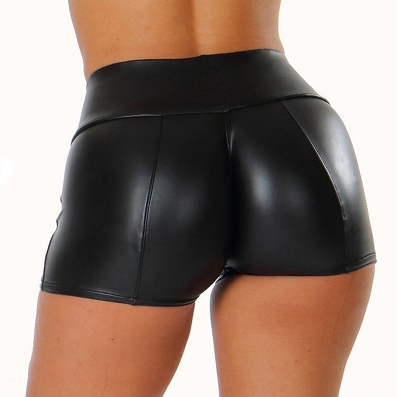 Shorts de Couro Femininos Cintura Alta Justos Empina Bumbum Pretos Curtos Jogger Esportivos Fitness Femininos Sexy Slim Shorts Spodenki Damskie